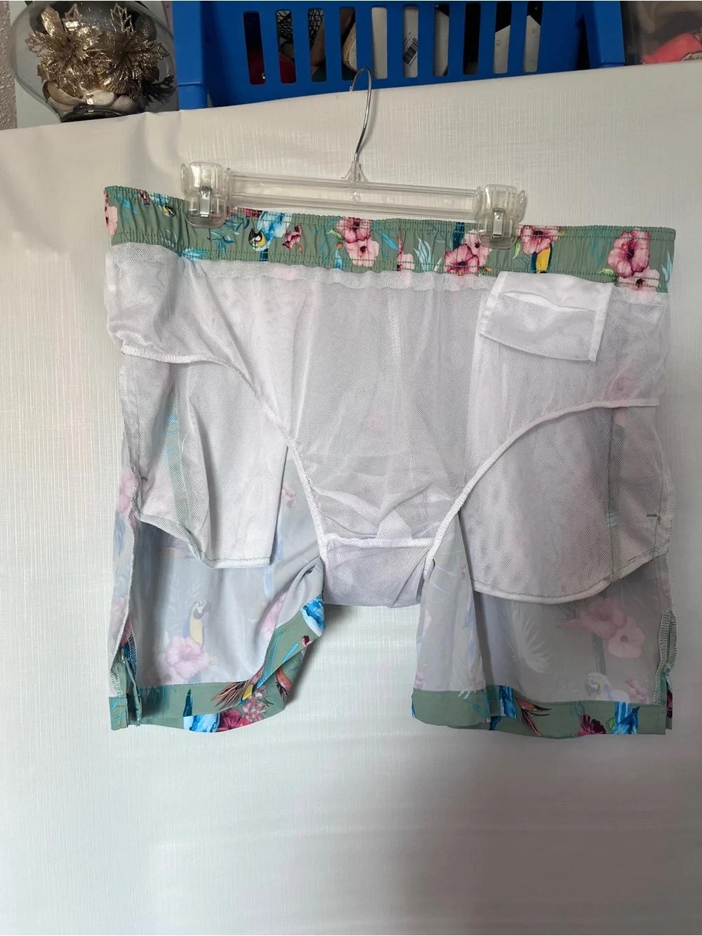 George Floral Parrot Swim Trunks in Sage Green and Pink XL new